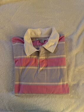 Urban outfitters Striped Polo Shirt with White Collar - Pink & Light Gray